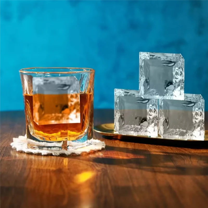 

AA21-Cocktail Ice Maker-Large Square Crystal Clear Silicone Mold With Easy Release For Whiskey & Drinks