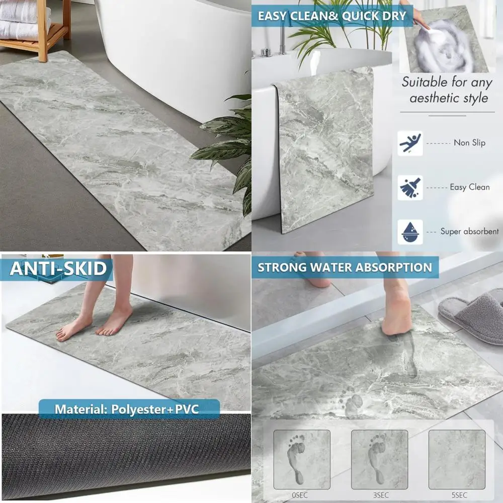 

custom-sized rubber non-slip bath mat - quick-drying, absorbent, thin, door-fit washable bathroom floor mat
