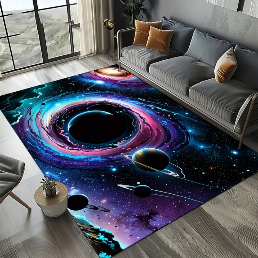 Universe Space Stars Black Hole Galaxy Earth Milky Way Carpet Rug for Living Room Bedroom Sofa Decoration,Non-slip Floor Mat