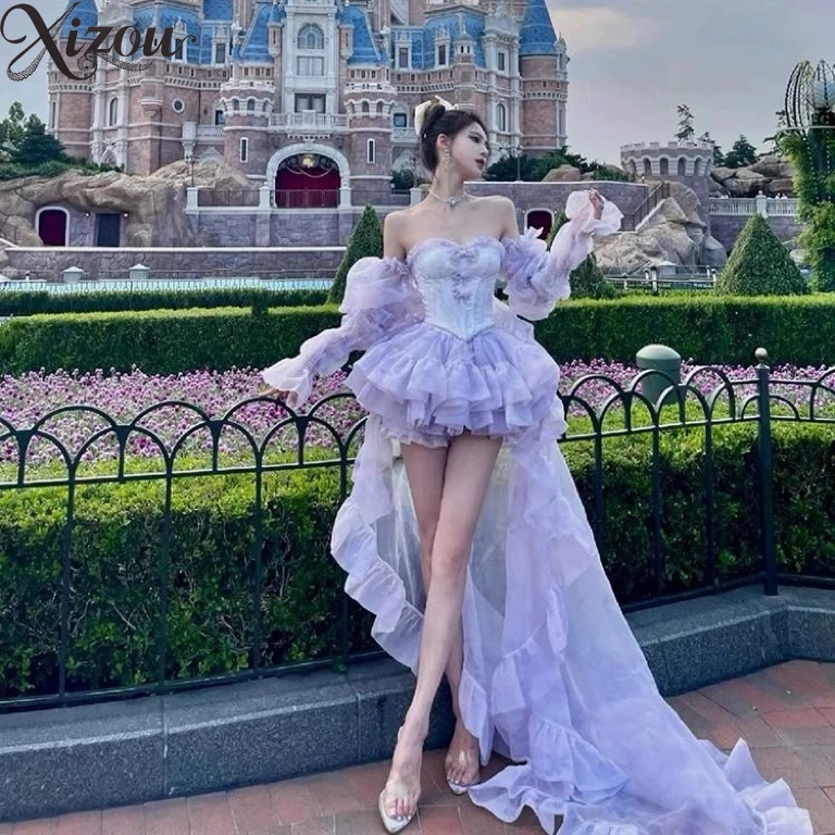 2025 Vrouwen Meisje Zomer Lente Paars Lolita Fee Prinses Set Mouwloze Boog Trailing Bladerdeeg Party Tube Top Pompoen Broek Pak