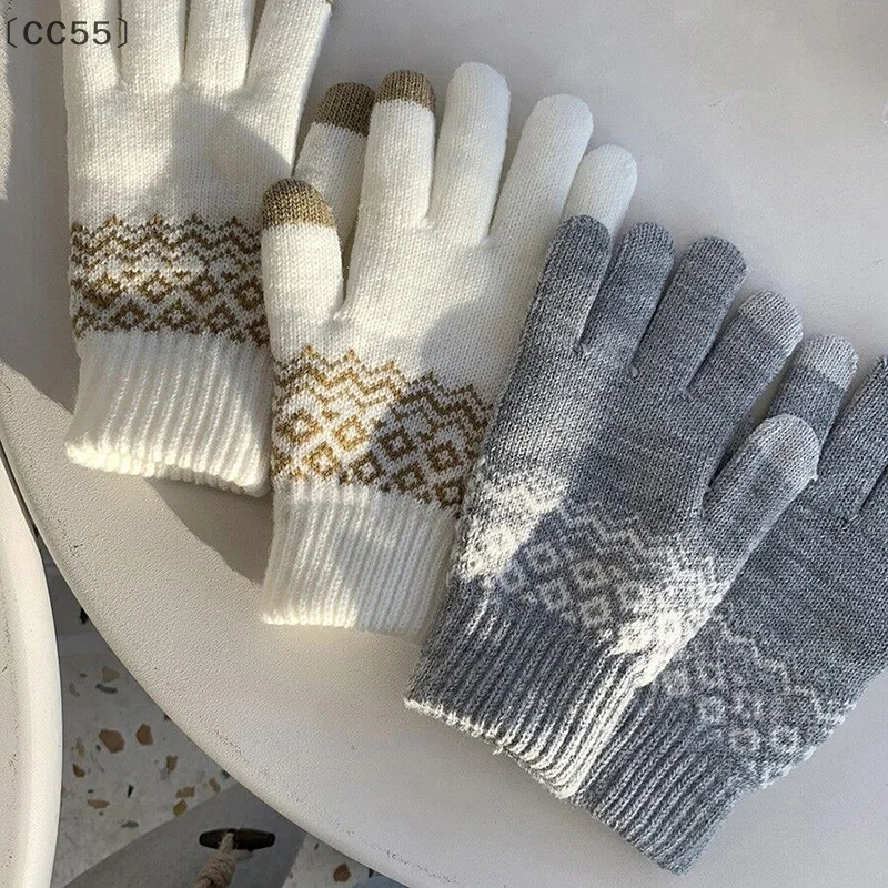 CC55Touchscreen Winter Gloves Fleece-Lined Thick Knitted For Cycling Outdoor Cold Proof Gloves Warm Knitted Gloves