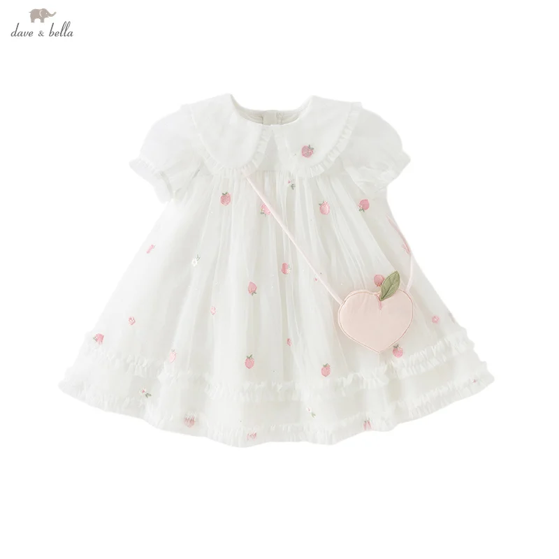 Dave Bella Girls Baby Mesh Princess Dress Summer Sweet Charm Cute Peach Embroidery Thin White Dress Party Outdoor DB2251652