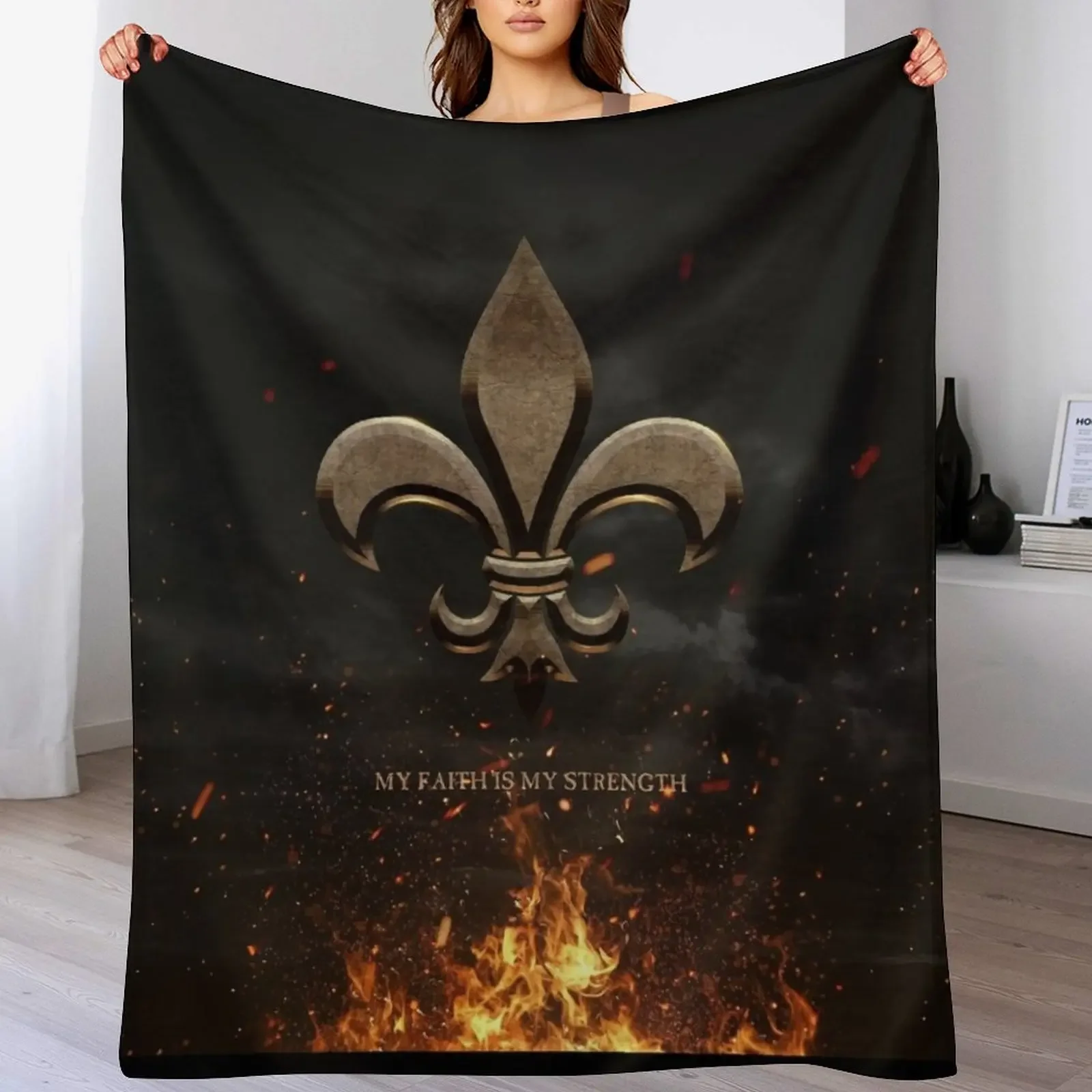 

Fleur De Lis My Faith is My Strength Throw Blanket Moving Decorative Beds Flannel Fabric Blankets