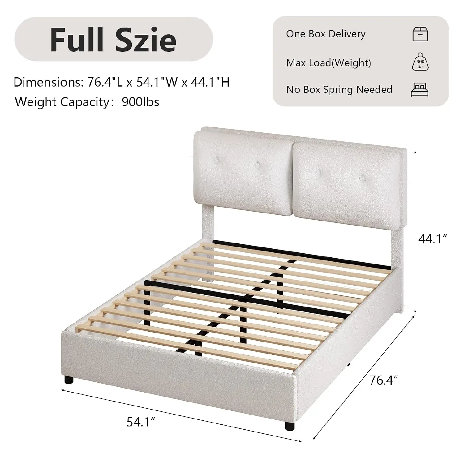 Full Size Bed Frame with Headboard, Boucle Upholstered Bed Frame, Removable and Washable, No Box Spring Needed,, Customized