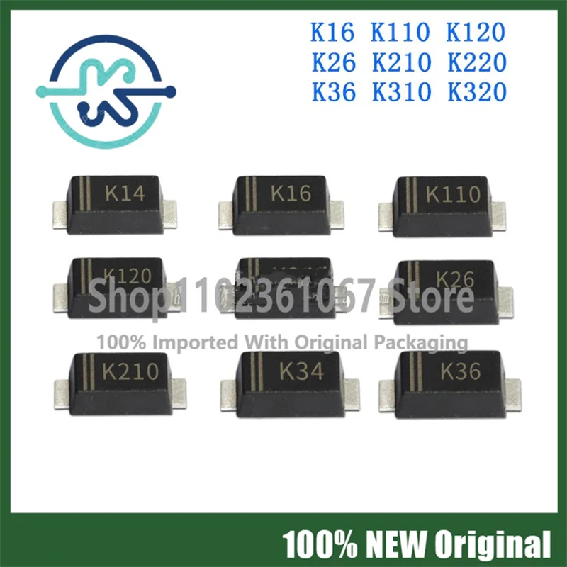 20PCS DS K14 K16 K110 K120 K24 K26 K210 K220 K34 K36 K310 Patch SOD-123FL Schottky patch diode