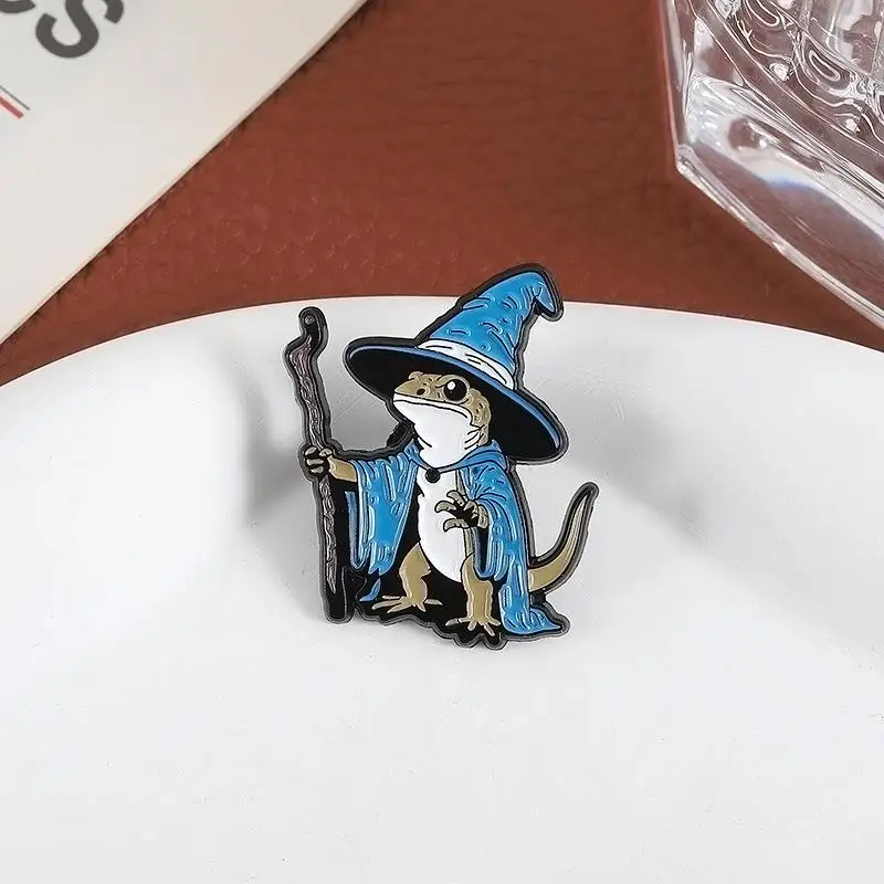 Punk Gothic Blue Lizard Wizard Enamel Pin Metal Brooches, Funny Jewelry Gifts for Backpack Clothes Lapel Badge Decoration