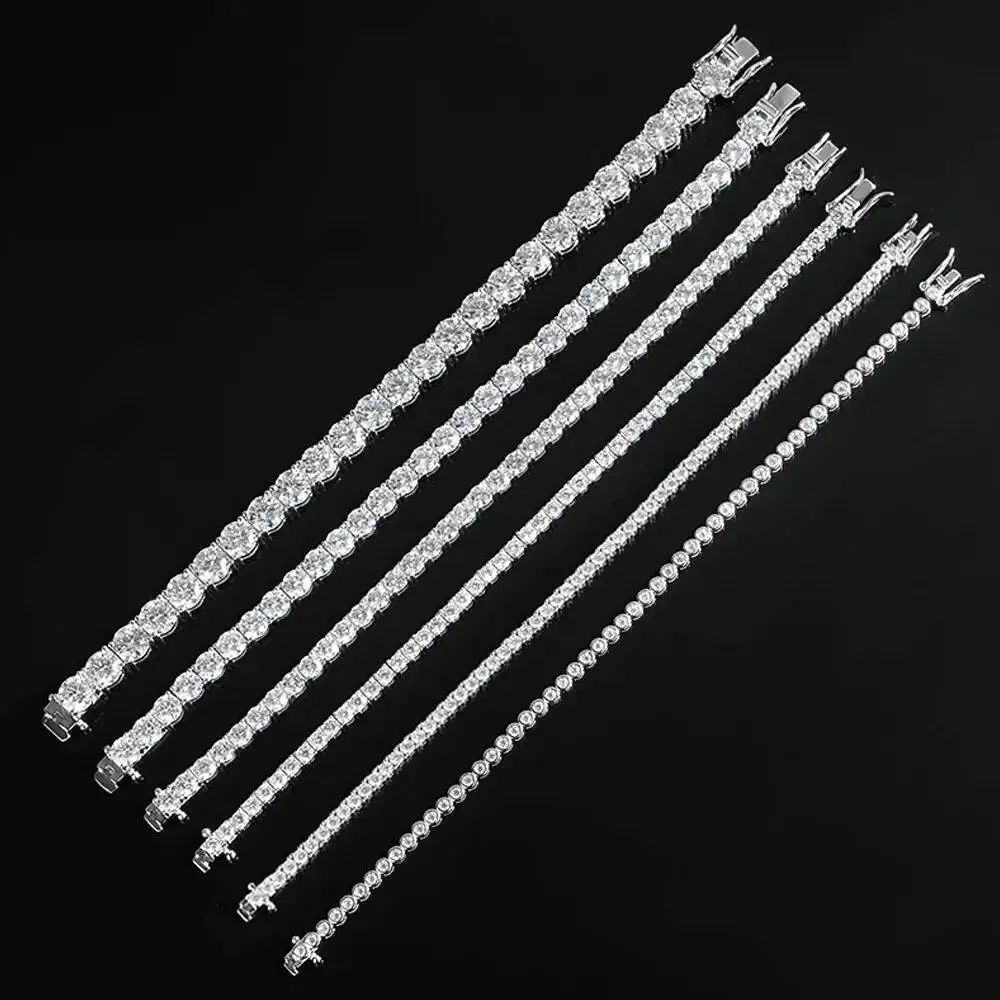 KNOBSPIN 2mm Moissanite Tennis Bracelet 925 Sterling Silver Plated White Gold Sparkling Party Jewelry for Women