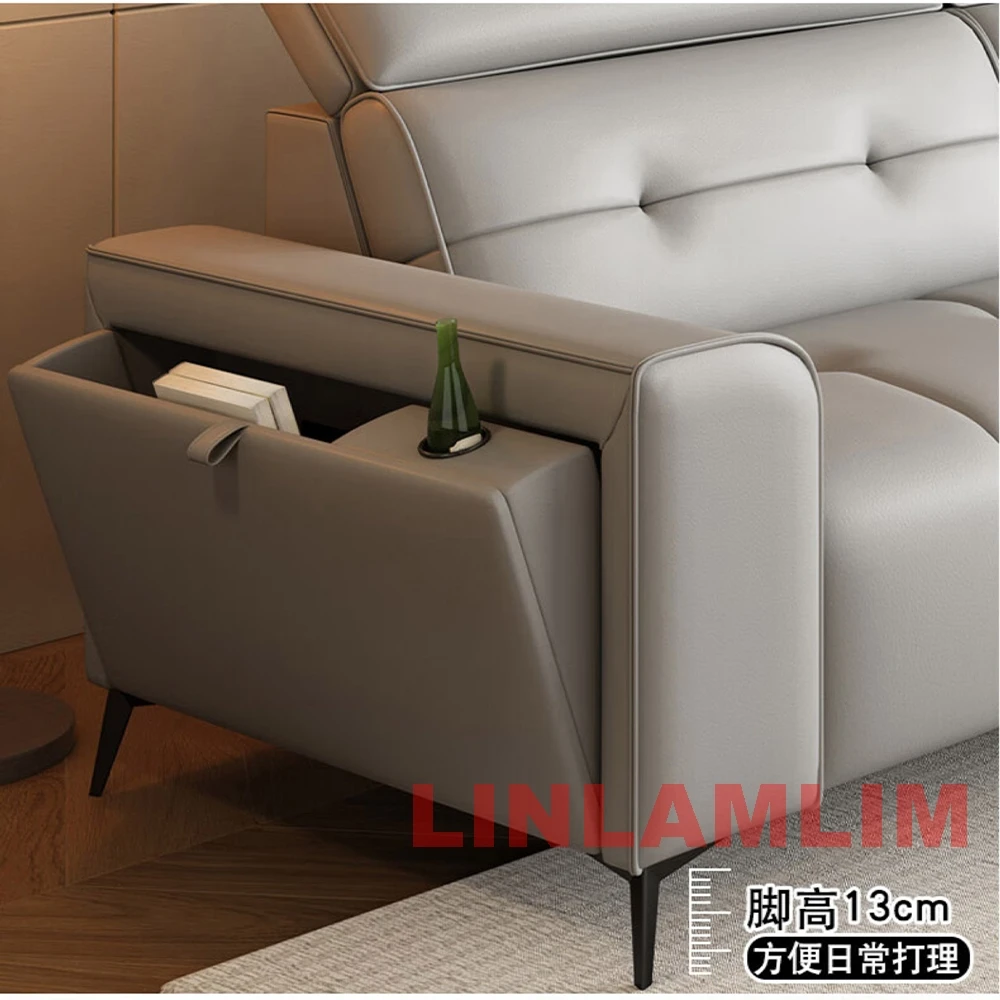 Modern Power Reclining Sofa with Adjustable Headrests – Genuine Leather Recliner Couch with USB, Side Storage and Cup Holders