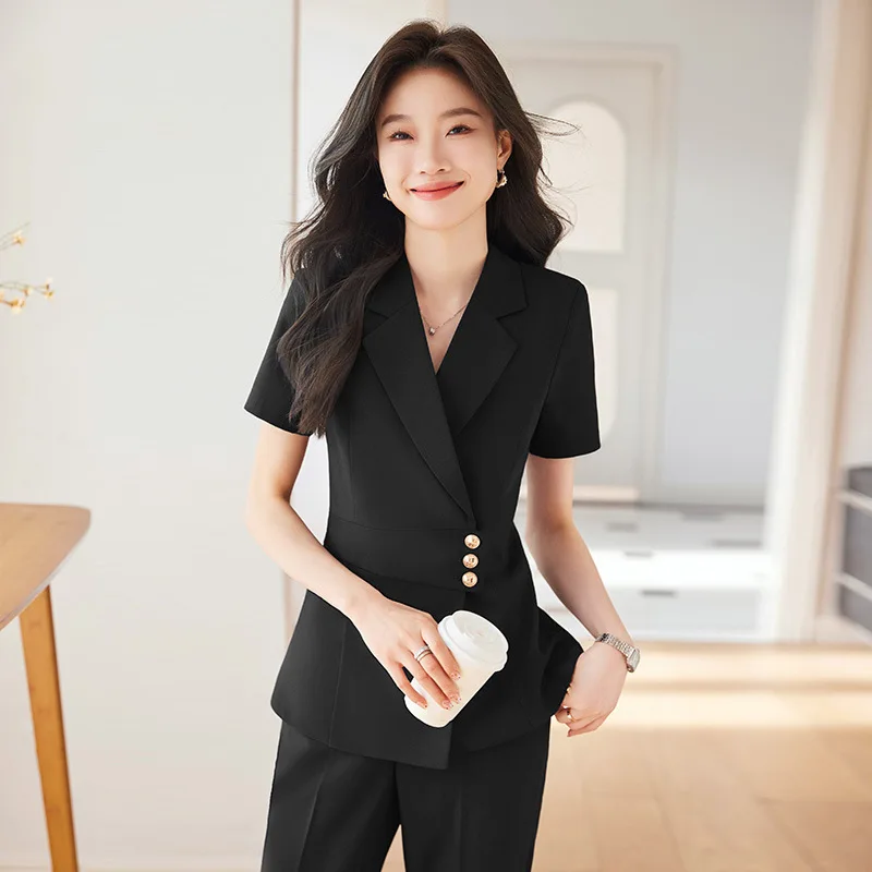 Short Sleeve Suit Suit Women's Summer Thin Business Wear Dignified Goddess Fan High End Hotel Formal Suit Overalls