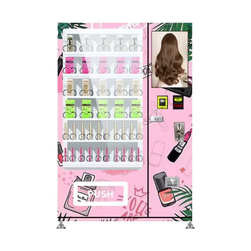 Customized 24 Hours Unattended Makeup Hairdressing Human Hair Vending Machine with Pink Big Touch Screen Beauty Retail