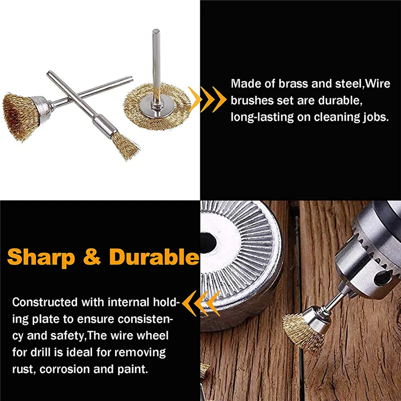-ABJZ Juego de cepillos de alambre de 90 piezas Juego de cepillos de pluma con ruedas de alambre de latón para eliminación de óxido, pulido y pelado