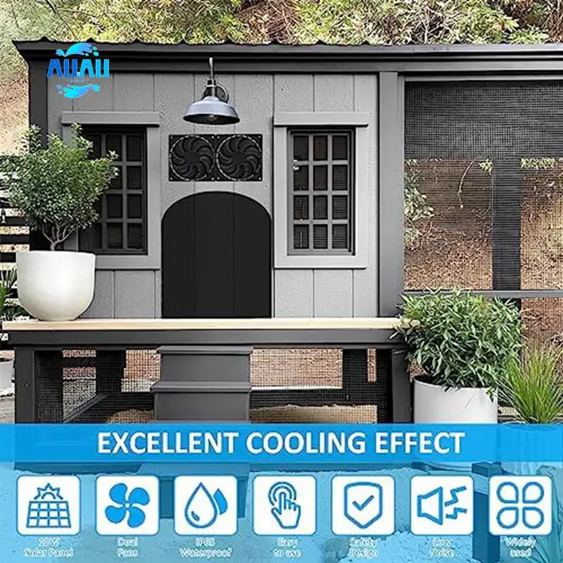 

AUAU-1Set Solar Panel Fan Kit Solar Panel Powered Dual Fan Black With 31.5Inch Cable, For Sheds