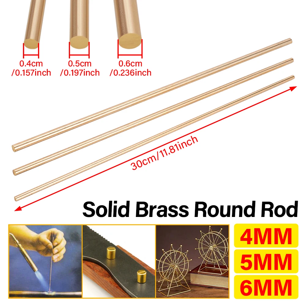 Solid Brass Round Rod 4mm 5mm 6mm X 300mm Brass Bar For DIY Knife Handle Model Making Craft Weldable Metal Rod