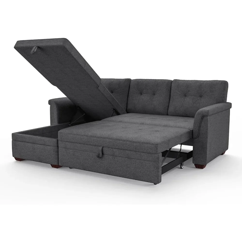 Sofa 84inch L Shaped Sleeper of Convertible Lounge Pull Out Couch Bed and Storage Chaise for Home Living Room