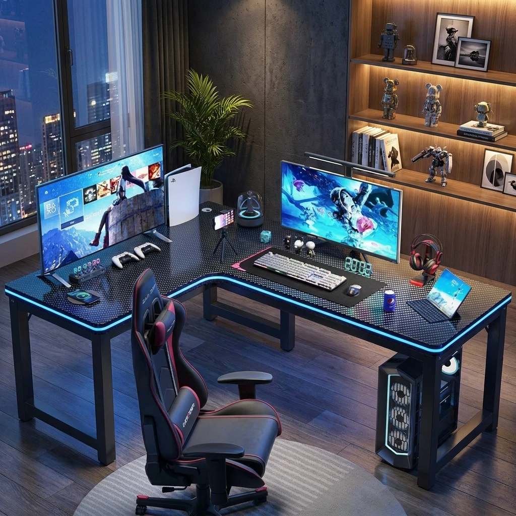 & European Style Corner Gaming Desk E-sports Computer Desk Modern Workbench for Home Bedroom Internet Cafe Office Desk