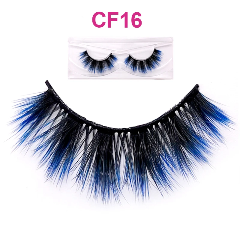 OKAYLASH 3D Dramatic Cruelty Free Faux Mink Colored Eyelashes Natural Long Colorful Blue  Eye Lashes for Cosplay Party Make Up