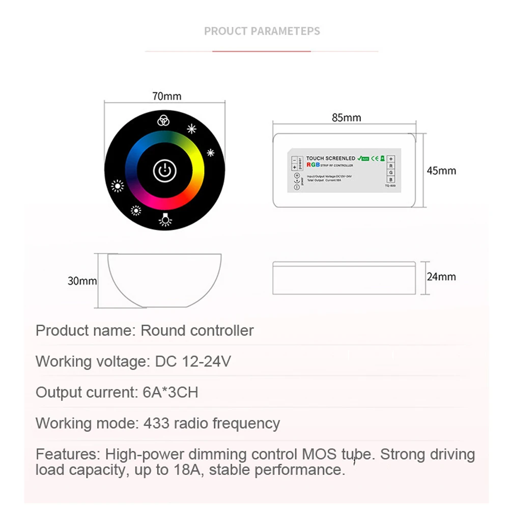 12V 24V Touch Led Controller RF Remote Control RGB Dimmer Round Ball Type Touch Screen For RGB Led Strip Light Dimming New