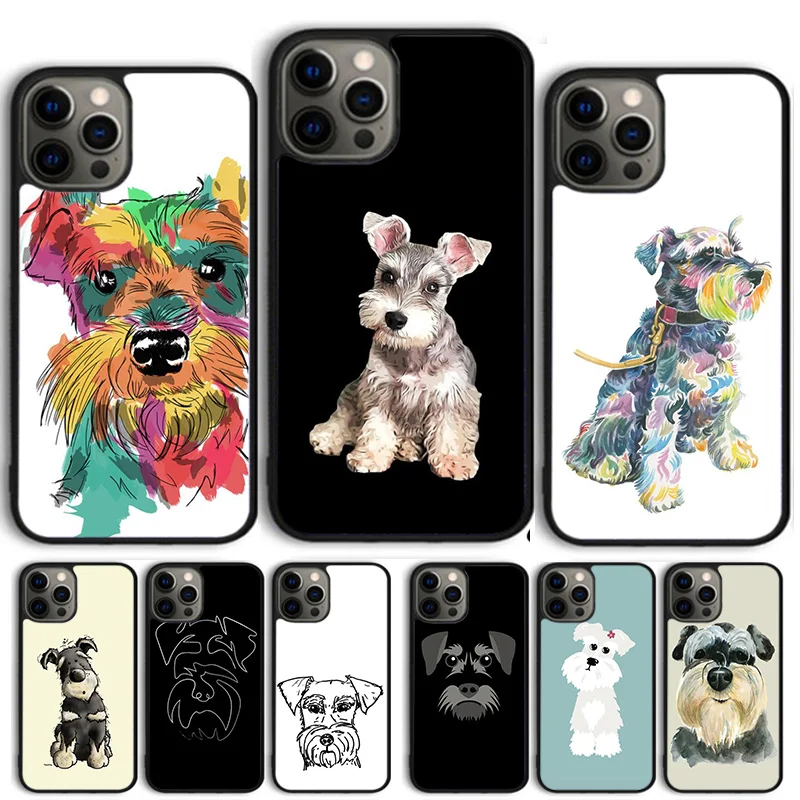 Cartoon Schnauzer Dog Phone Case Cover For iPhone 15 16 11 13 14 Pro Max 12 mini Plus X XS Max XR Fundas