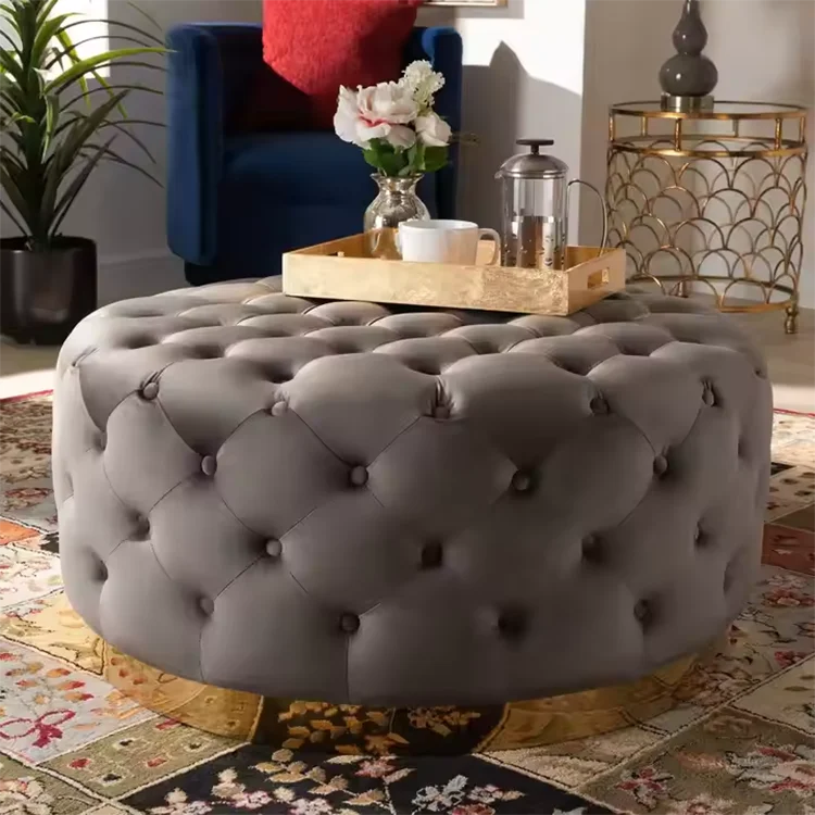 New Luxury Modern Velvet Ottoman Pouf Footstool with Soft Buttoned Tufted Design Shape Multi-Function for Bedroom Apartment Use