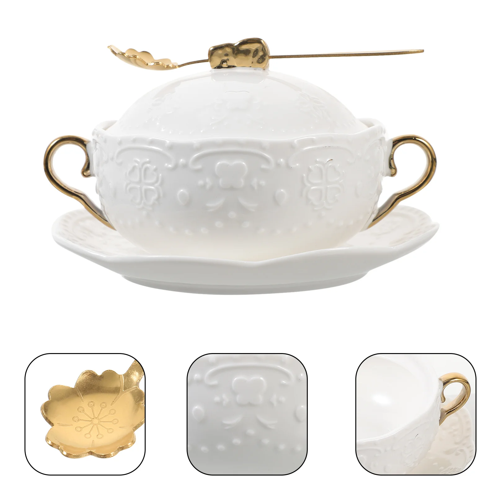 

1Set Double Handle Butterfly Bowl Ceramic Soup Cup Heat-Resistant Sturdy Suitable for Kitchen Study Camping Multi-Function