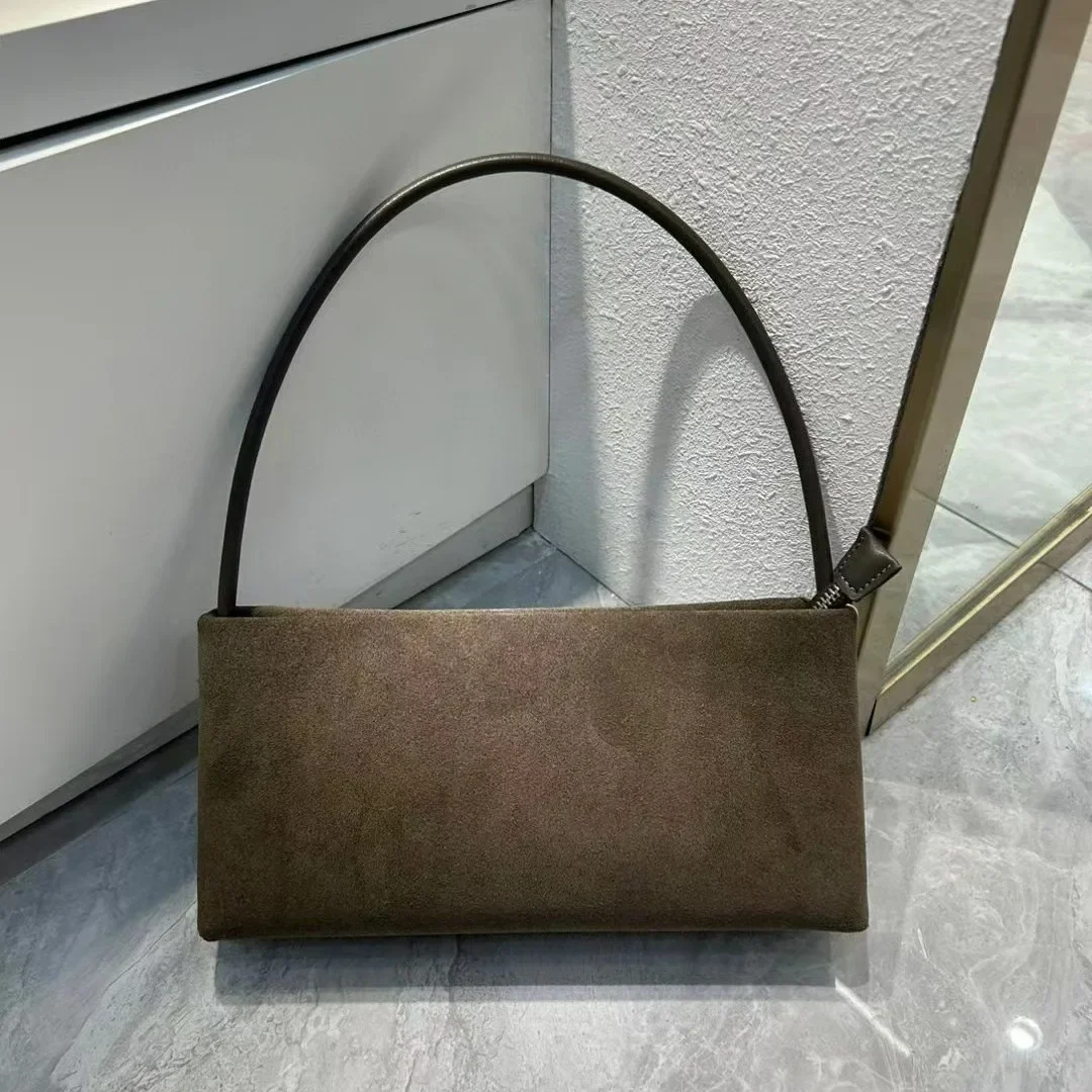 New Simple Euro Style Thin Flap Bag Matte Cow Leather Women Armpit Shoulder Bag Light Weight Daily-use Purse Kakhi