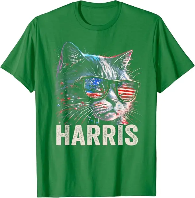 Kamala Harris for President 2024, Funny Cat Graphic T-Shirt Women's Fashion Kitty Lover Outfits Pro Harris Support Campaign Tees