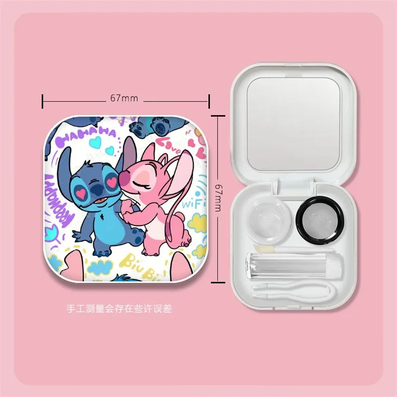 Disney Stitch Contact Lens Case Portable Myopia Pupil Case Angel Cartoon Travel Kit Easy Carry Mirror Lenses Box Container Gift