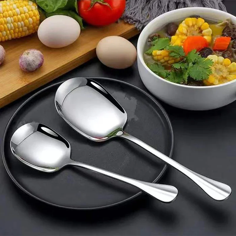 New Large Spoon Stainless Steel Round Head Buffet Serving Spoon Thicken Kitchen Dinner Dish Soup Rice Western Restaurant Bar