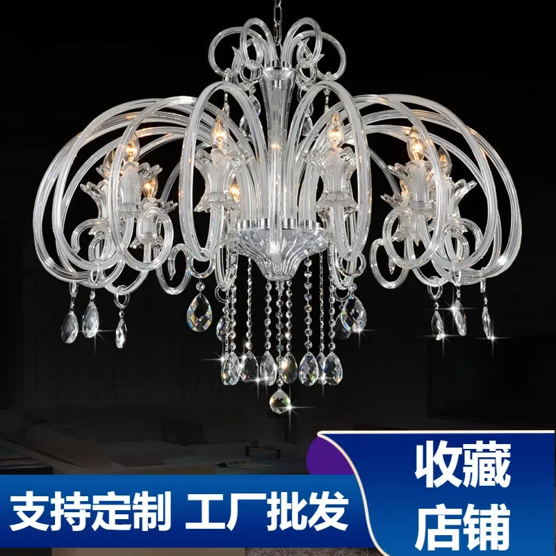 for Crystal Chandelier Light Luxury Living Room Lamp Post Modern Minimalist Atmosphere French Dining Room Bedroom Candle Lamp