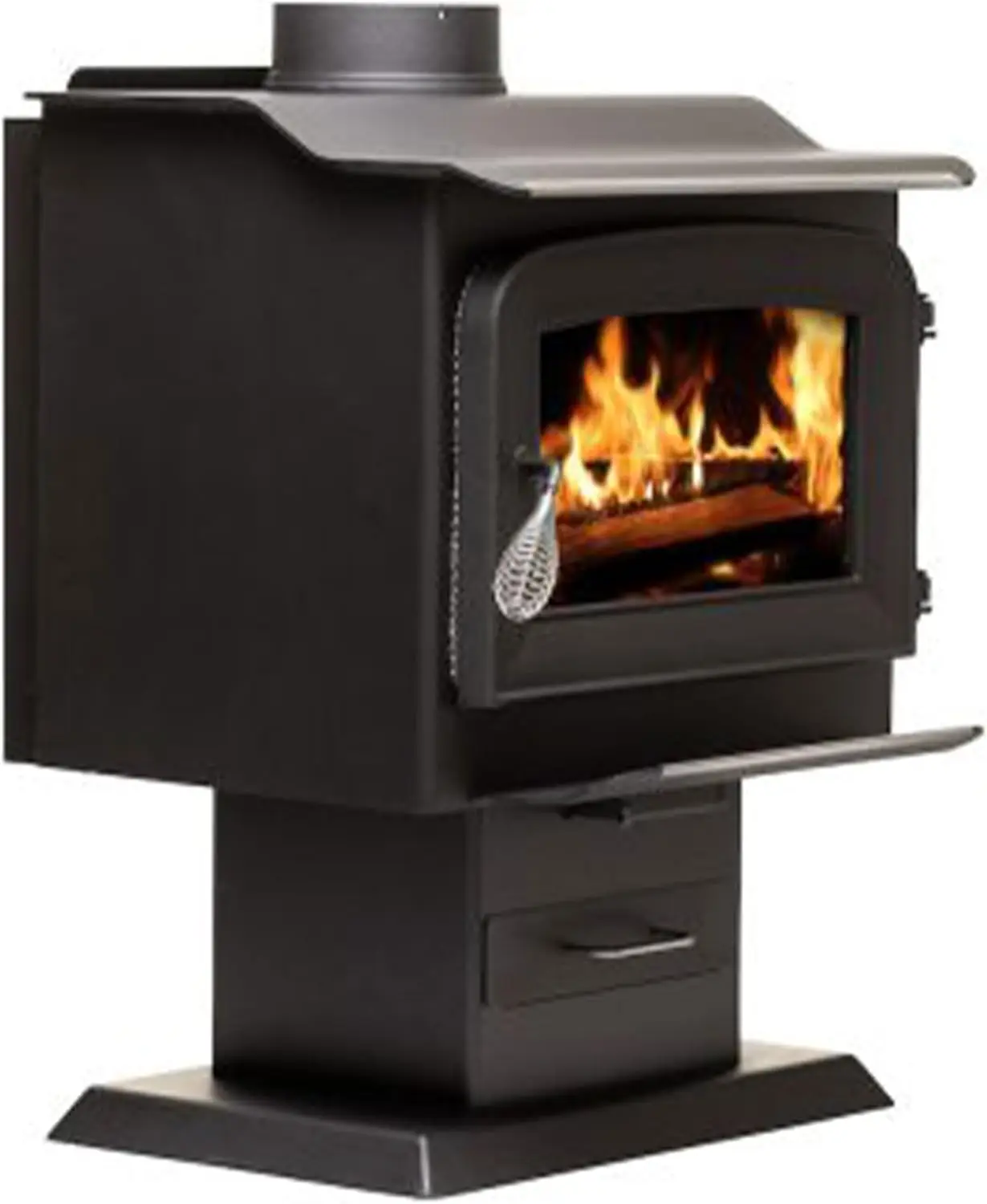 1120 1,200 Sq.  Certified Pedestal Wood Burning Stove, Black