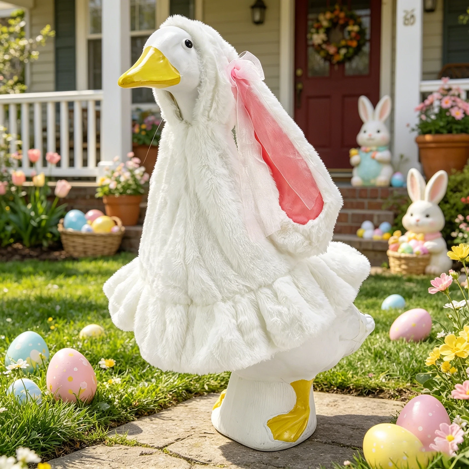 Easter Porch Goose Outfit, 23 Lawn Goose Bunny Costume Decorative Outdoor Yard Lawn Garden Decor