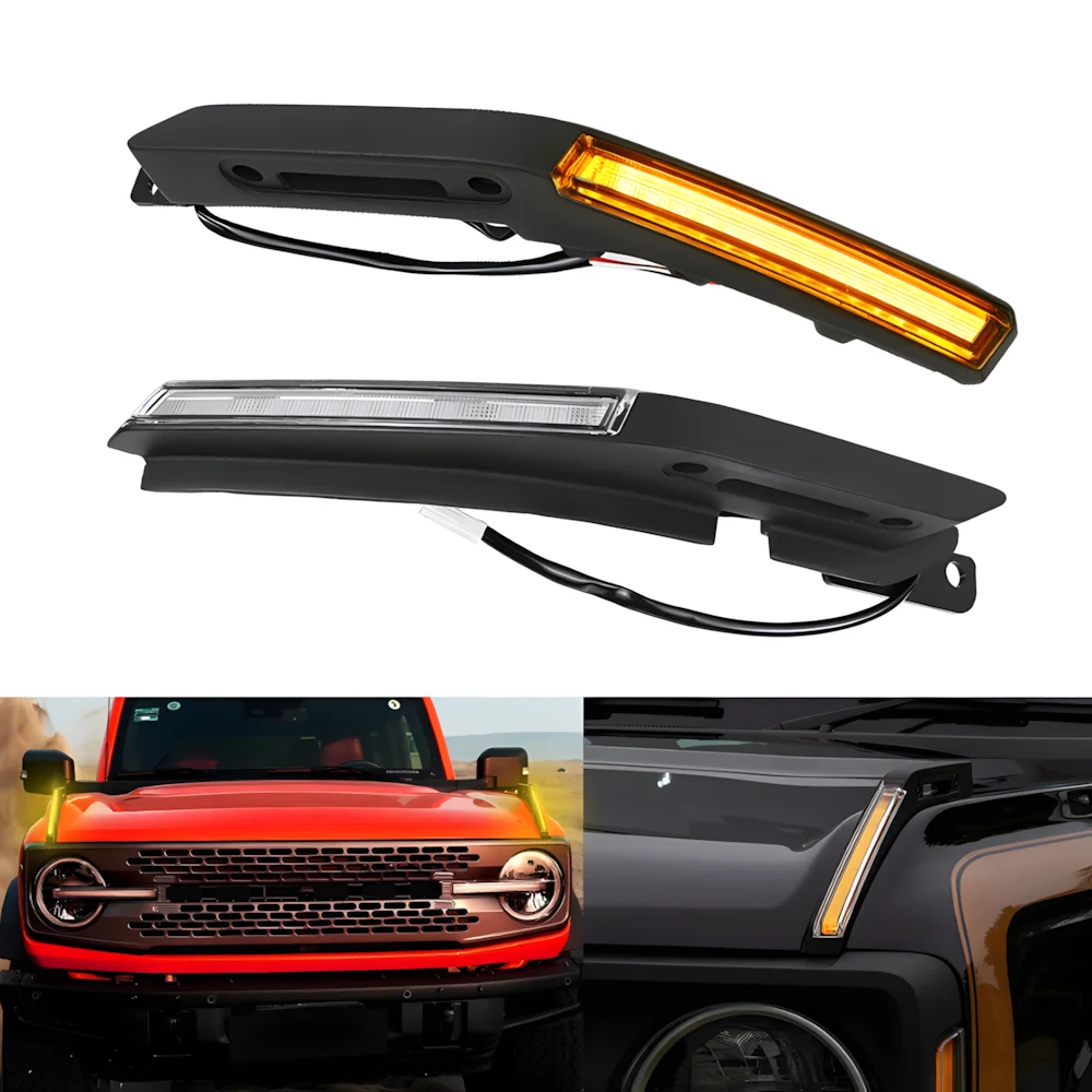 

Для Ford Bronco передний капот 2021-2024, обновленный светодиодный мигающий сигнальный светильник, передний фонарь на капоте, инструмент в сборе, автомобильные аксессуары