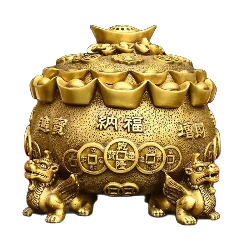 Pure copper open lid Pixiu treasure pot, money storage jar decoration, home decoration