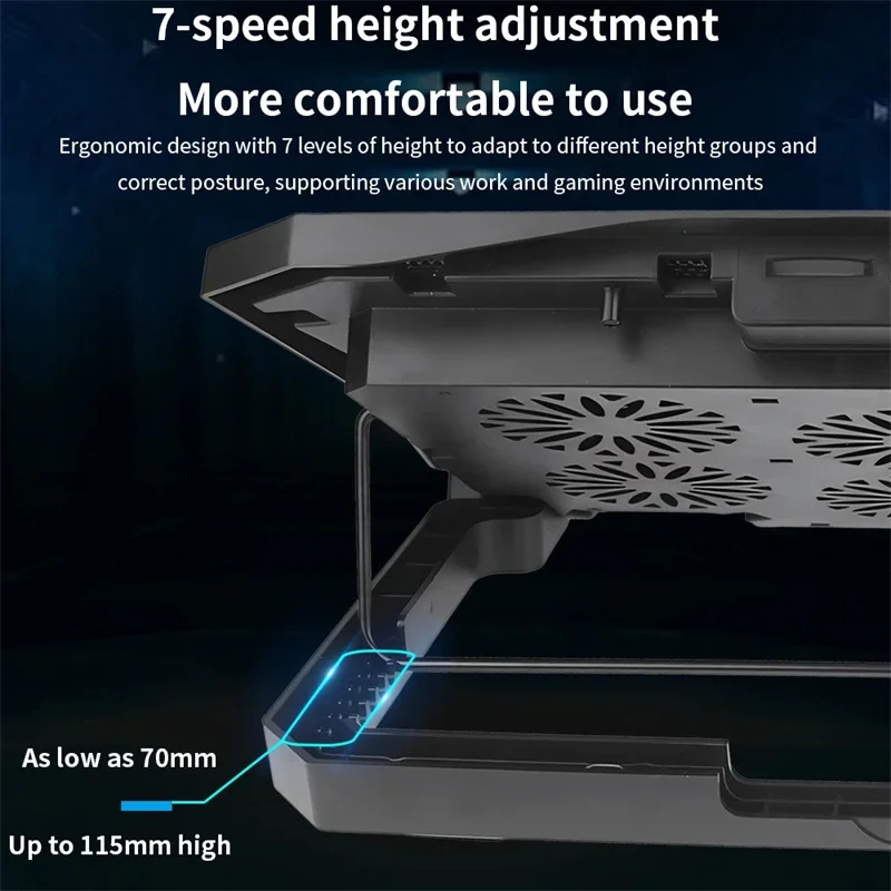 Gaming Laptop Cooler Six Fan Adjustable Wind Speed Height Adjustment 2 USB Laptop Cooling Pad Notebook 12-17Inch Laptop Stand