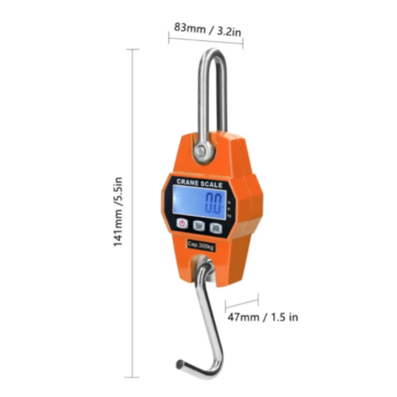 300kg Electronic Crane Scale LCD Digital Weighing Tool Industrial Heavy Duty Weight Stainless Steel Hook Scale Hanging Scale