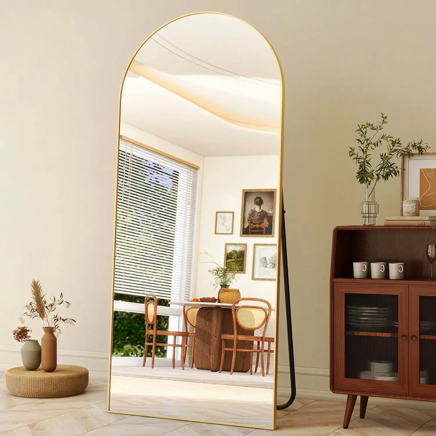 76"x34" Arched Full Length Mirror Free Standing Leaning Mirror Hanging Mounted Mirror Aluminum Frame Modern Simple Ho