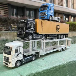 1:50 Large Diecast Alloy Truck Car Model Toys Container Pull Back Sound And Light Transport Vehicles Model Toys For Boys Gifts