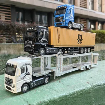 1:50 grande diecast liga caminhão modelo de carro brinquedos recipiente puxar para trás som e luz veículos transporte modelo brinquedos para meninos presentes
