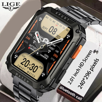 LIGE Men Smart Watch For Android IOS Fitness Watches Ip67 Waterproof Military Healthy Monitor AI Voice Bluetooth Call Smartwatch