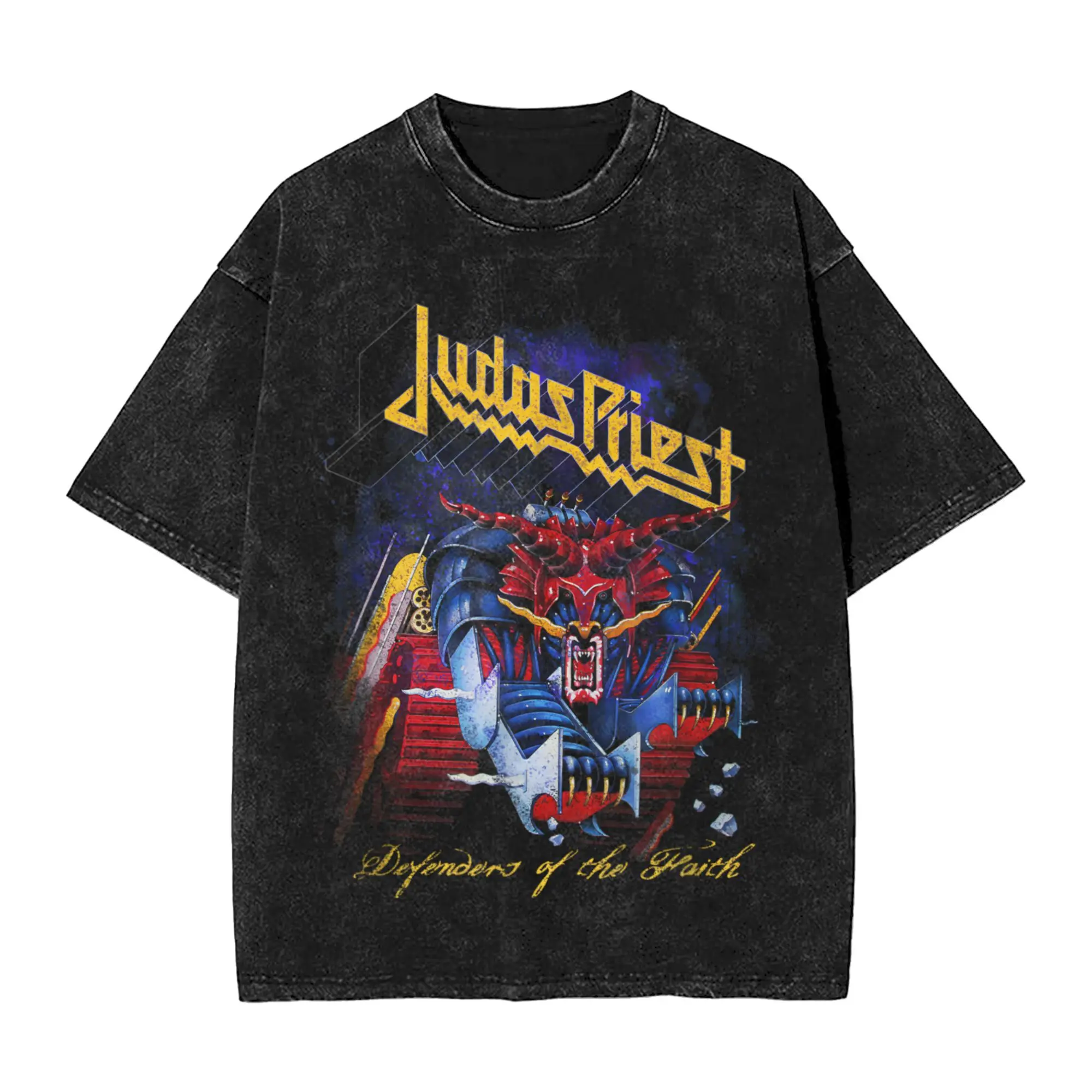 Washed T Shirts Judas Priest Defenders Blowout Vintage T-Shirts Harajuku 2025 Tour Streetwear Summer Top Tee Shirt for Men Women