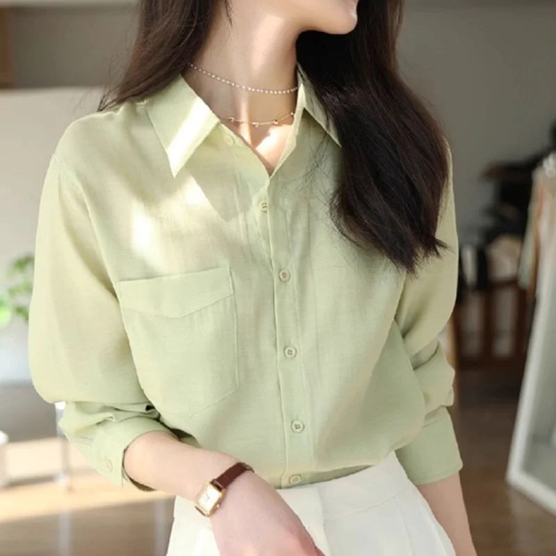 

Fashionable and Versatile Shirt New Style Simple Loose Slim Long-sleeved Commuting Top