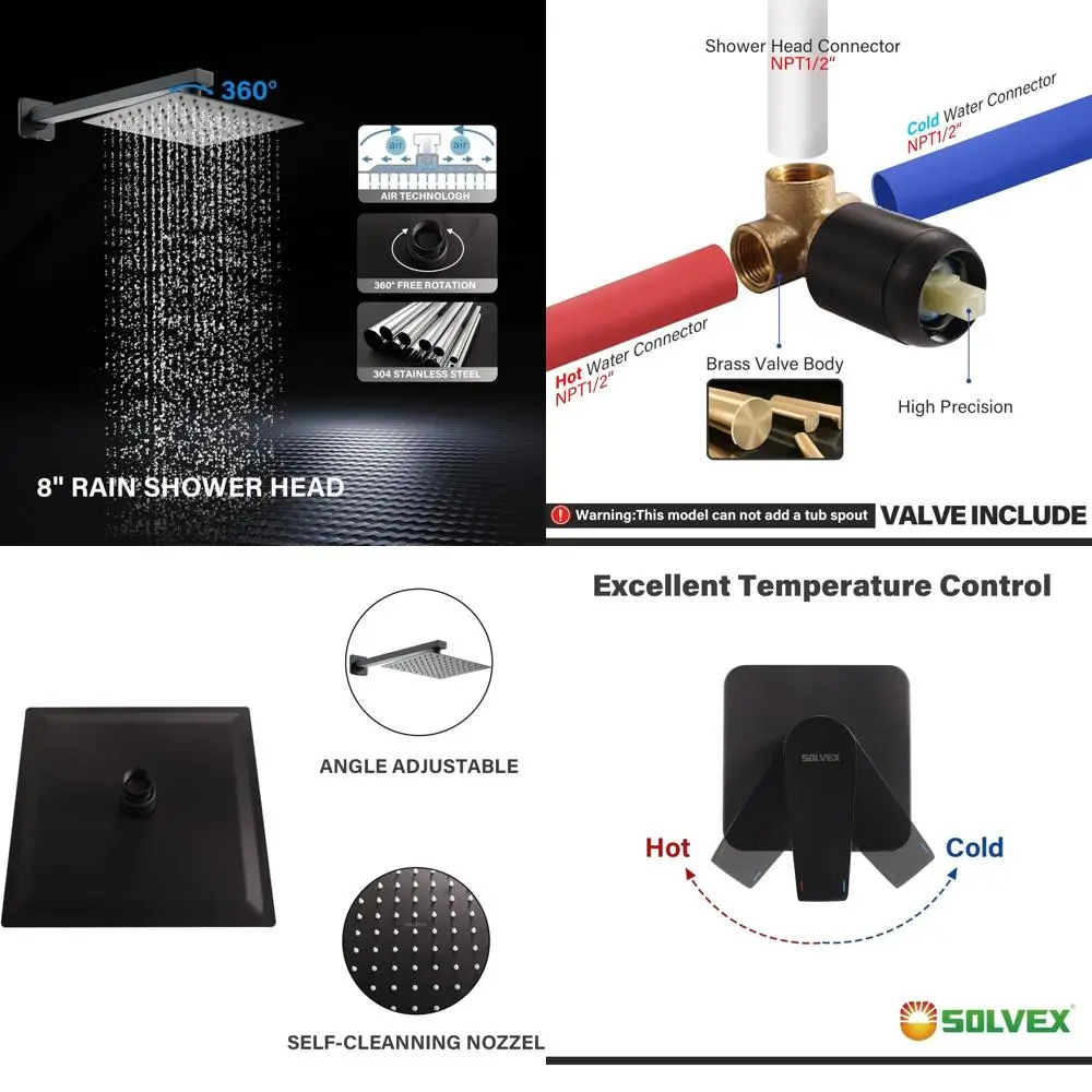 Stainless Steel Single Handle Shower System with 8 High-Pressure Rainfall Head and Rough-In Valve, SP-90101-N