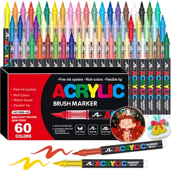 48 Colors Soft Brush Tip Acrylic Markers Pen Set, Paint Pens for Rock, Wood, Fabric,…