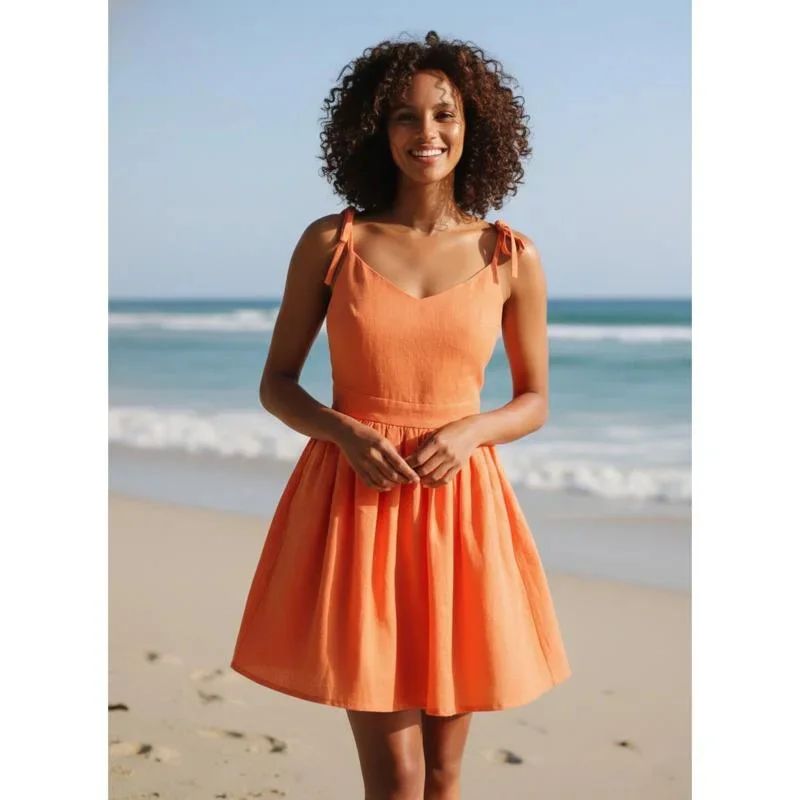 

Women Cotton Spaghetti Strap Mini Dress V Neck A Line Sleeveless Solid Color Summer Short Dress Casual Party Holiday Beach Wear