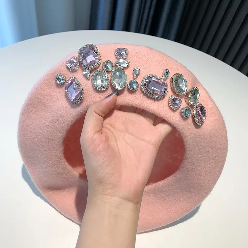 2024 Berets Women Hat Brimless Stretchy Comfortable Rhinestone Y2K Cap Autumn Female Flat Color Cotton