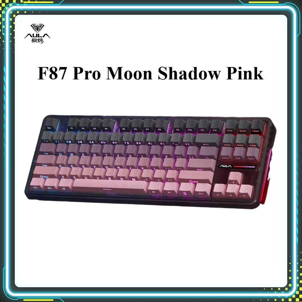

Рекламные продукты AULA F87 Pro Moon Shadow Розовые механические клавиатуры RGB с горячей заменой Беспроводная трехрежимная клавиатура на заказ в подарок