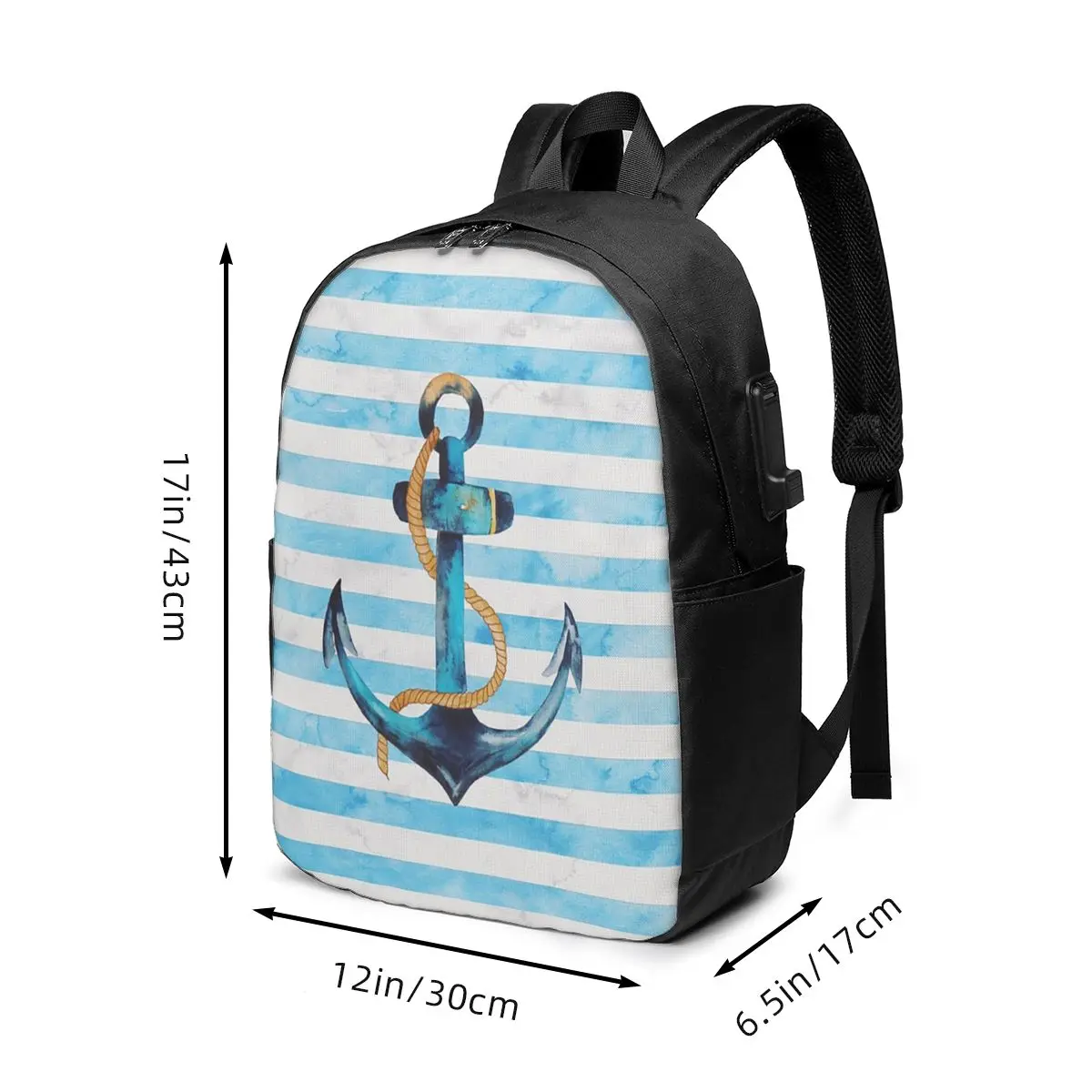 Navy Blue Nautical Anchor-Shaped Backpack Travel Notebook Bag Computer College Student School Bag Laptop Shoulder Bags Men Women