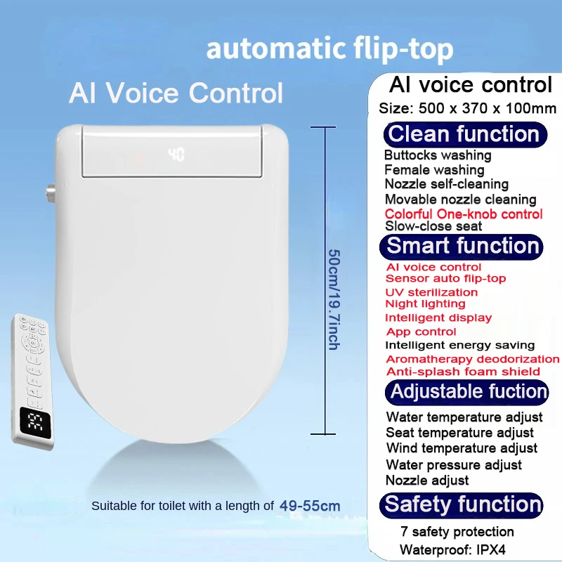 

AI Voice Сиденье для унитаза Электрическое биде Lunette Toilette Japonaises Smart Retrete Japones Inteligente APP Автоматическое открытие и закрытие унитаза