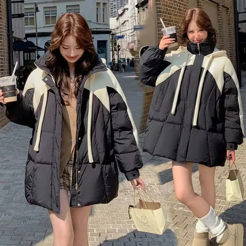 

Cotton-Padded Jacket Women's Long 2025New Korean Down Coat Women Parkas Fashion Loose Outerwear Hooded Female Overwear Tide Tops