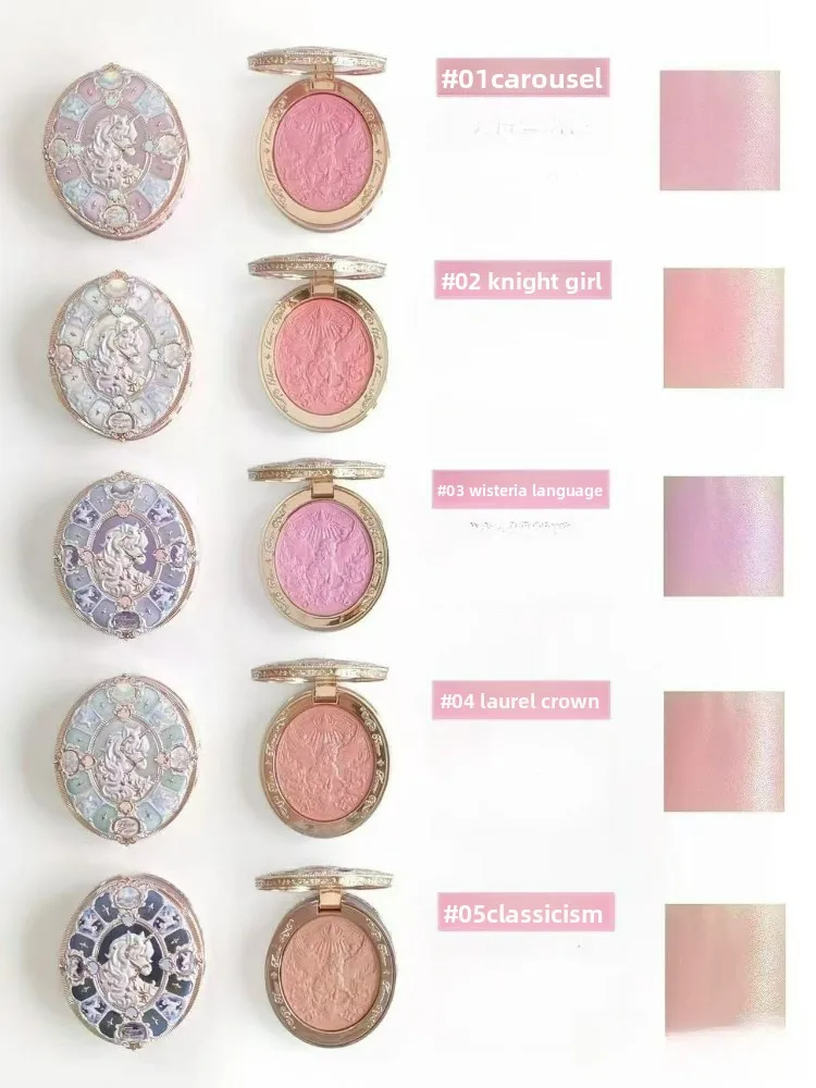 Flower Knows Knight Unicorn Satin Blush Smooth Texture Easy To Wear Relief Pattern Cheek Face Makeup
